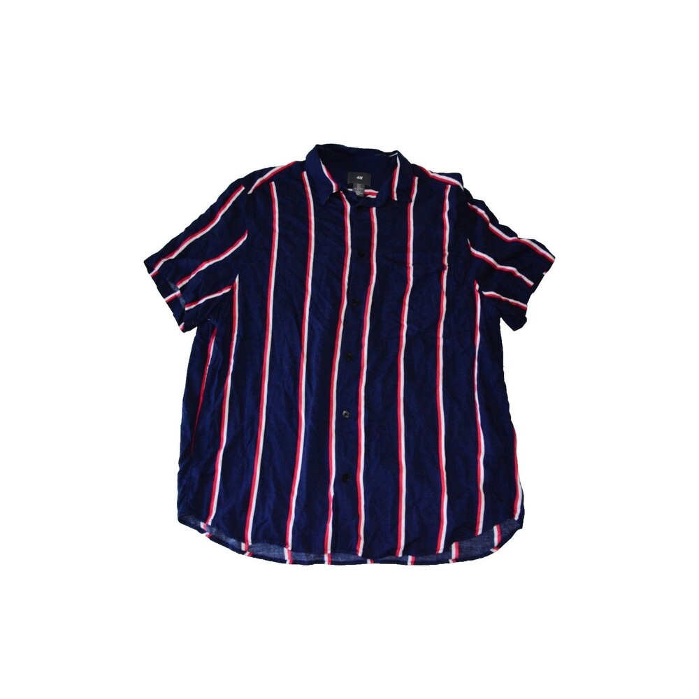 H&M Men’s Button Down Blue Red & White Striped Shirt Size Large